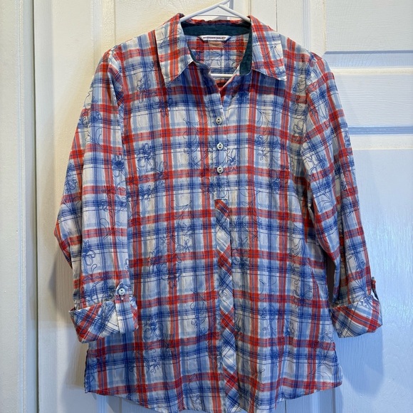 Allison Daley Tops - Allison Daley Red, White, and Blue Quarter Length Sleeve Button Up Top - Size 10